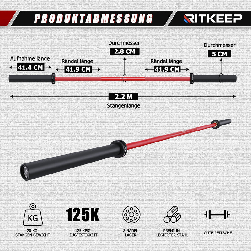 RitKeep 7ft Olympische Langhantelstange für Powerlifting