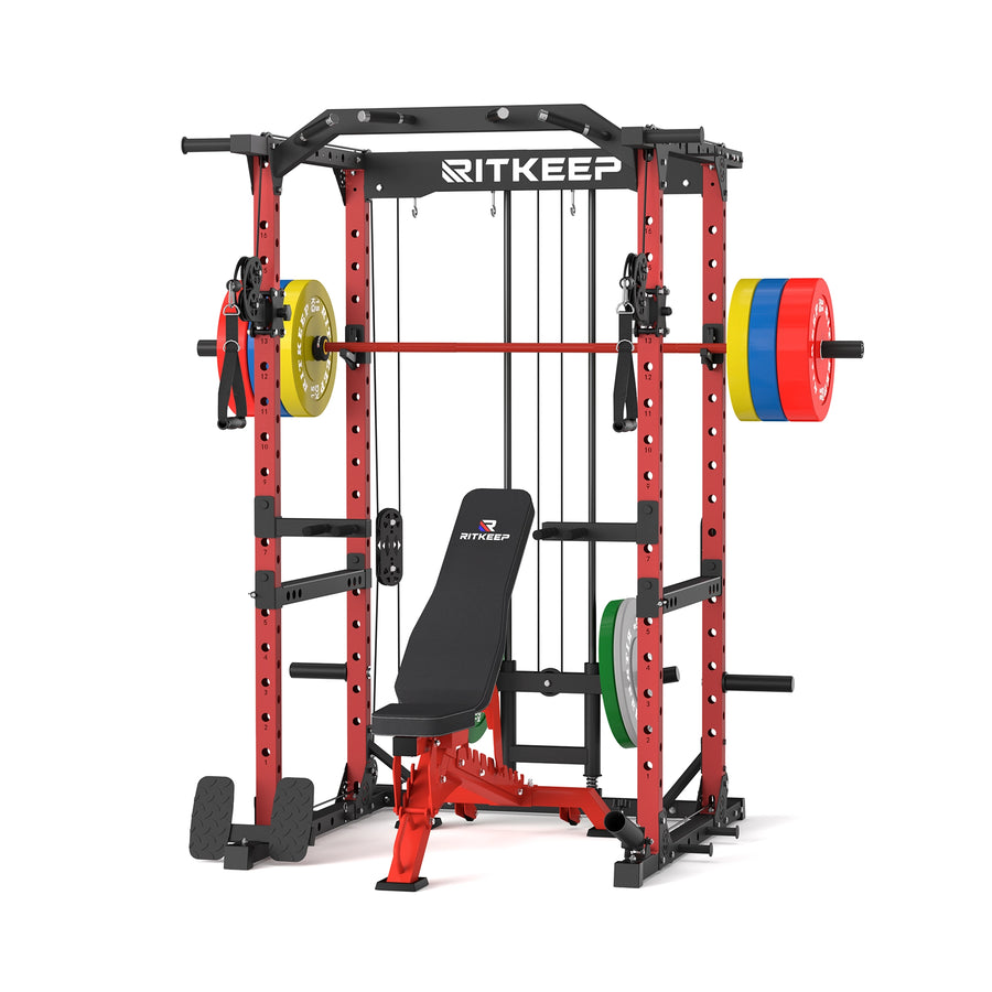 M10 Power Rack mit Langhantel, Hantelbank & Hantelscheiben